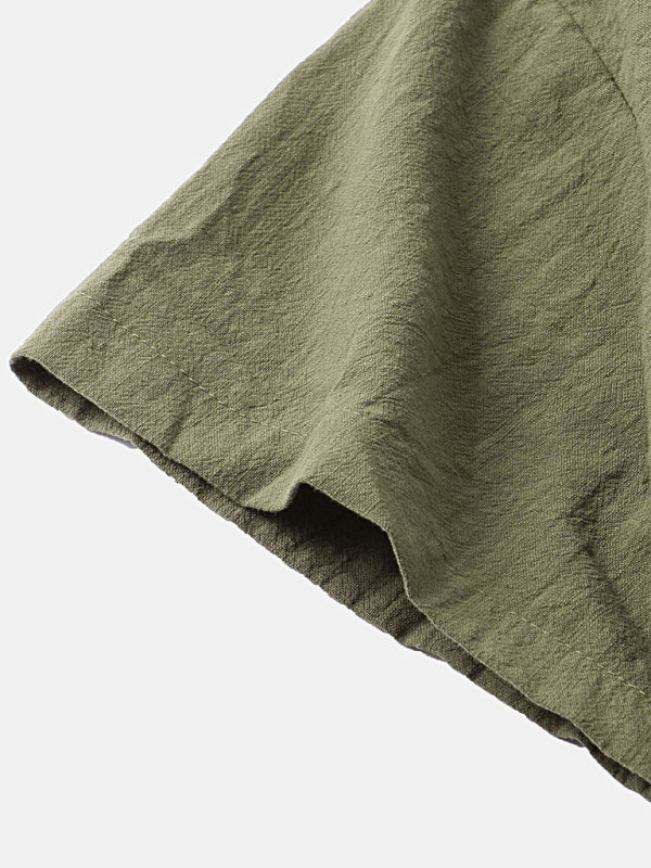 Men's Solid Color Linen Short Sleeve With Matching Shorts Pajamas