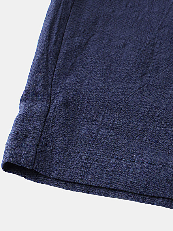 Men's Solid Color Linen Short Sleeve With Matching Shorts Pajamas