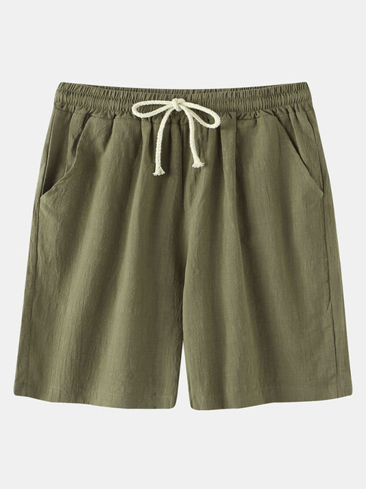 Men's Solid Color Linen And Cotton Blend Shorts