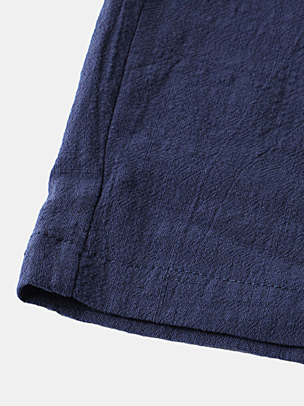 Men's Solid Color Linen And Cotton Blend Shorts