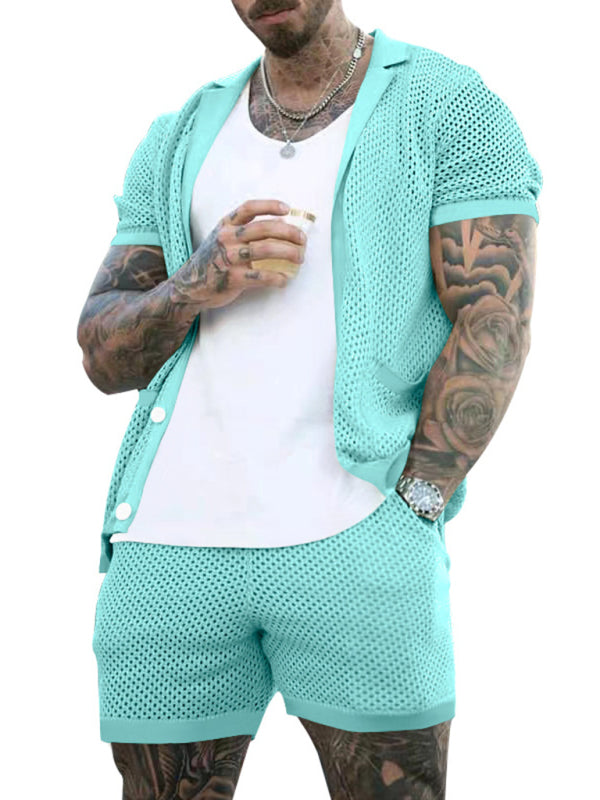 Short-sleeved shorts Knit lapel cardigan Short-sleeved men's suit