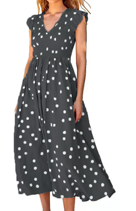 Ladies waist-length polka-dot print dress