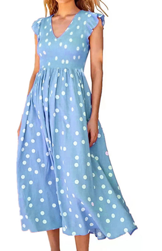 Ladies waist-length polka-dot print dress
