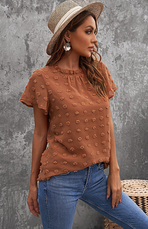 Women’s Ruffled Sleeve Swiss Dot T-shirts