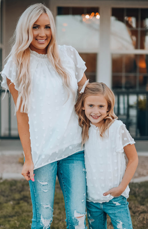 Women’s Ruffled Sleeve Swiss Dot T-shirts