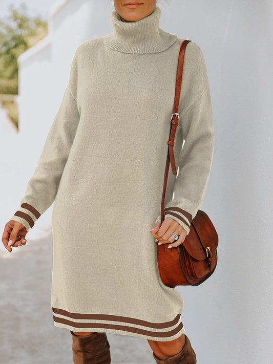 Women's high neck long sleeve skirt knitted dress