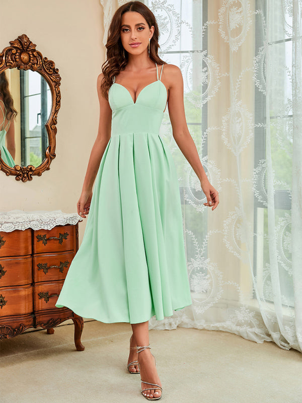 Woman'S Spring And Summer New Suspenders Sexy Swing Dress