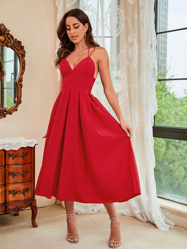 Woman'S Spring And Summer New Suspenders Sexy Swing Dress