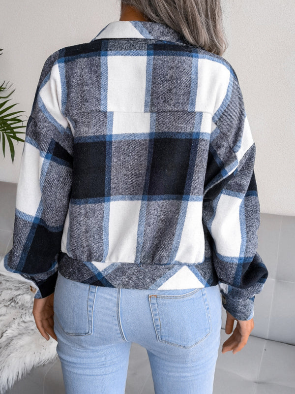 Women’s Thick Collared Plaid Flannel Cardigan With Button Front And Front Pockets