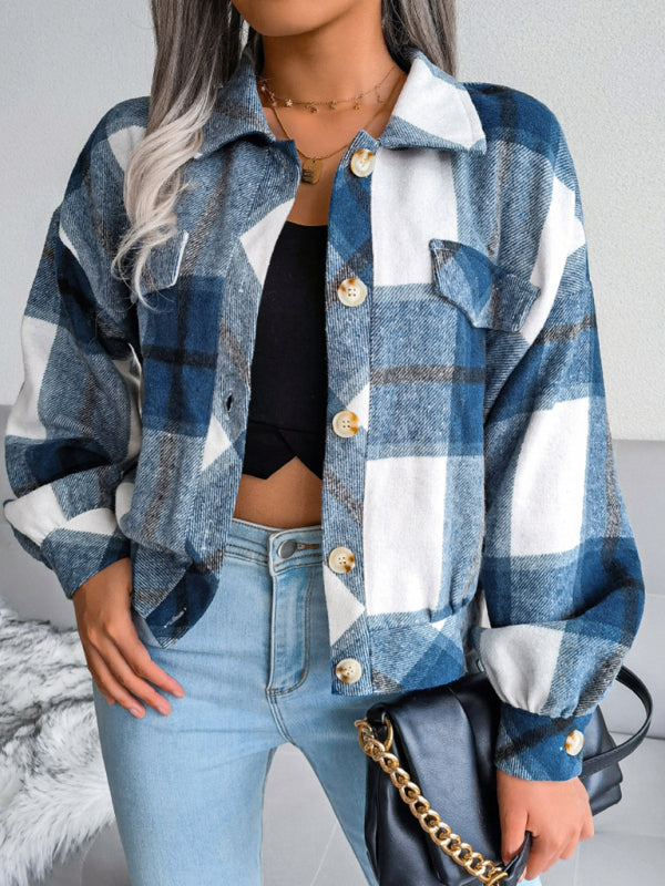 Women’s Thick Collared Plaid Flannel Cardigan With Button Front And Front Pockets