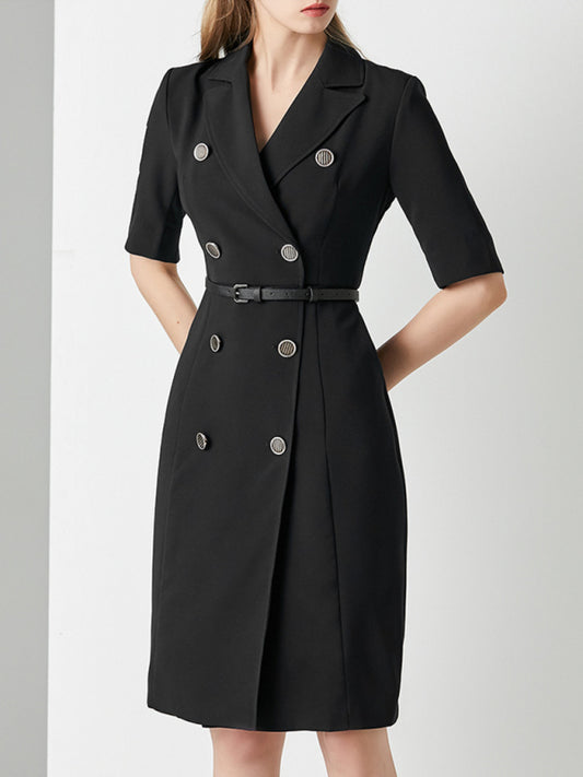 Women's Intellectual Professional Dress Temperament Suit Collar Solid Color Waist Skirt