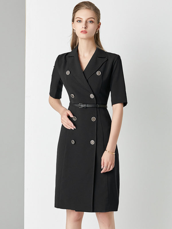 Women's Intellectual Professional Dress Temperament Suit Collar Solid Color Waist Skirt