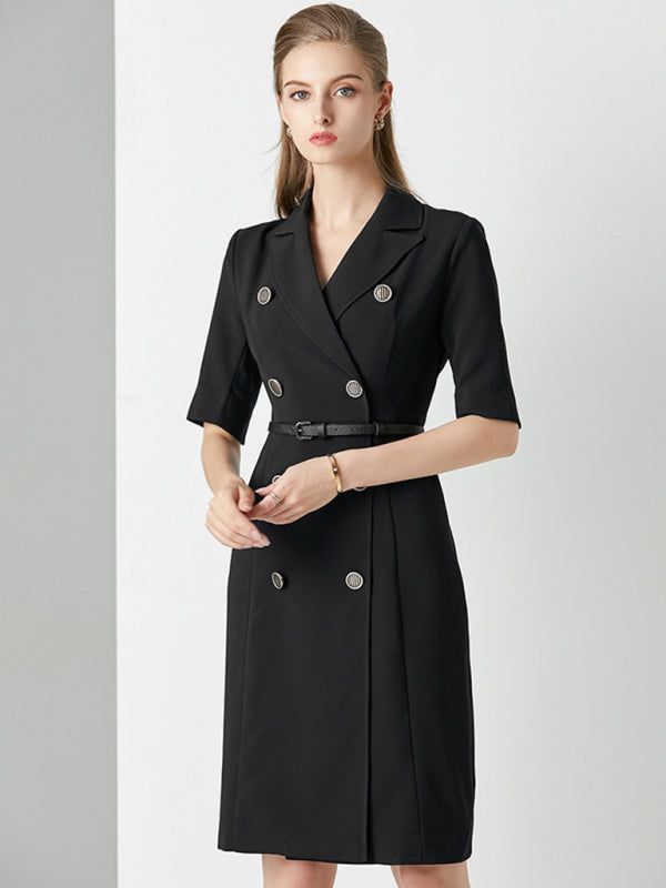 Women's Intellectual Professional Dress Temperament Suit Collar Solid Color Waist Skirt