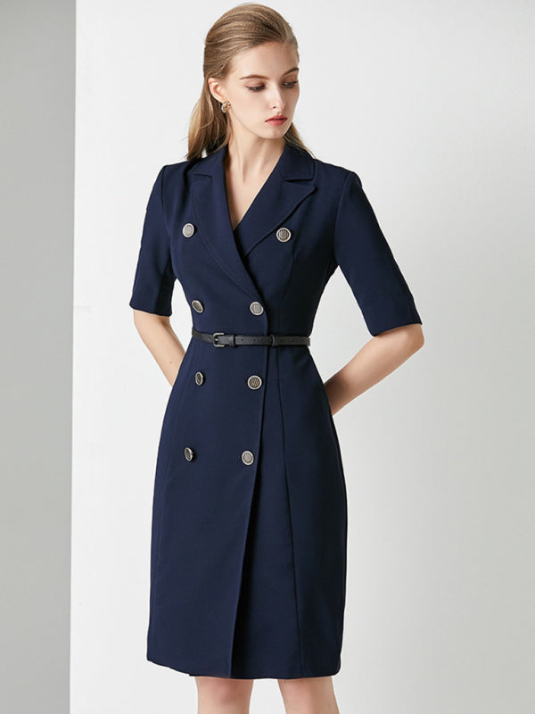 Women's Intellectual Professional Dress Temperament Suit Collar Solid Color Waist Skirt