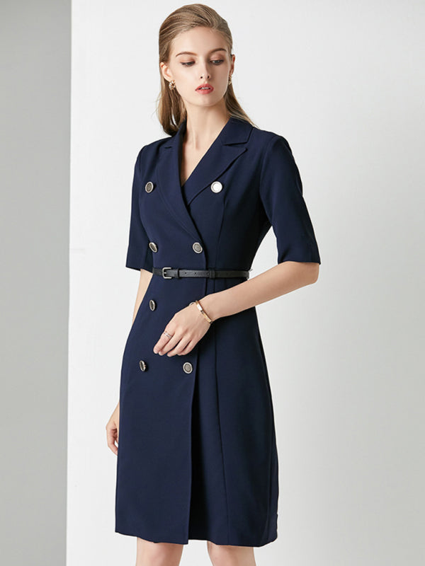 Women's Intellectual Professional Dress Temperament Suit Collar Solid Color Waist Skirt