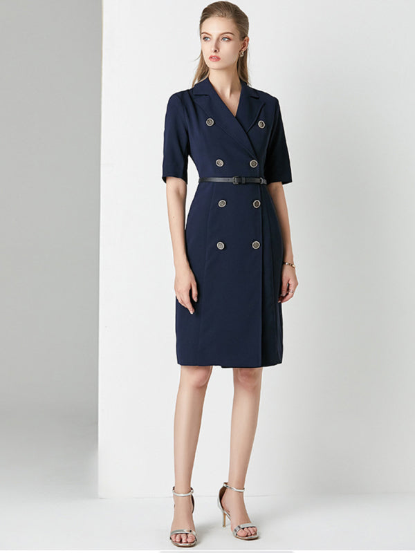 Women's Intellectual Professional Dress Temperament Suit Collar Solid Color Waist Skirt