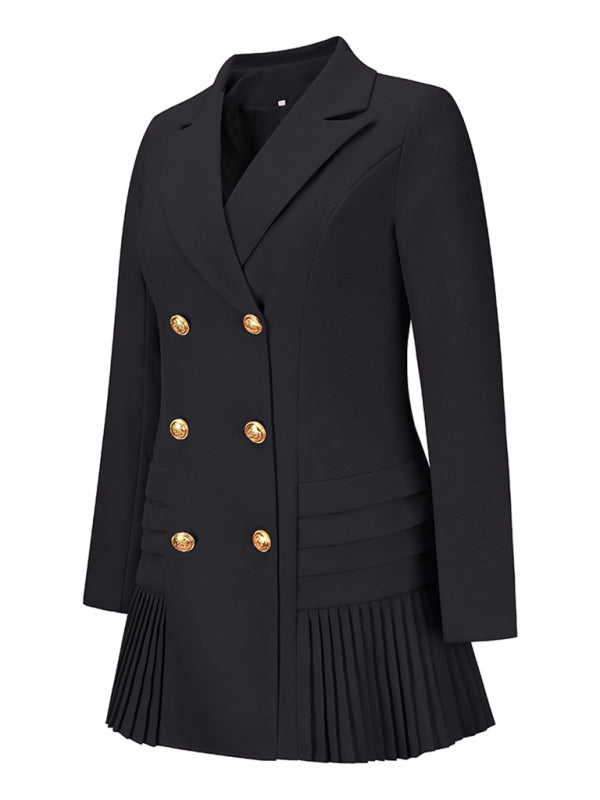 Women's double-breasted waist pleated dress