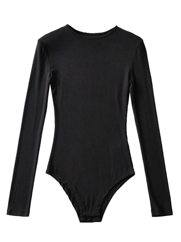Women's new long-sleeved small neckline stretch Slim long-sleeved bottoming jumpsuit