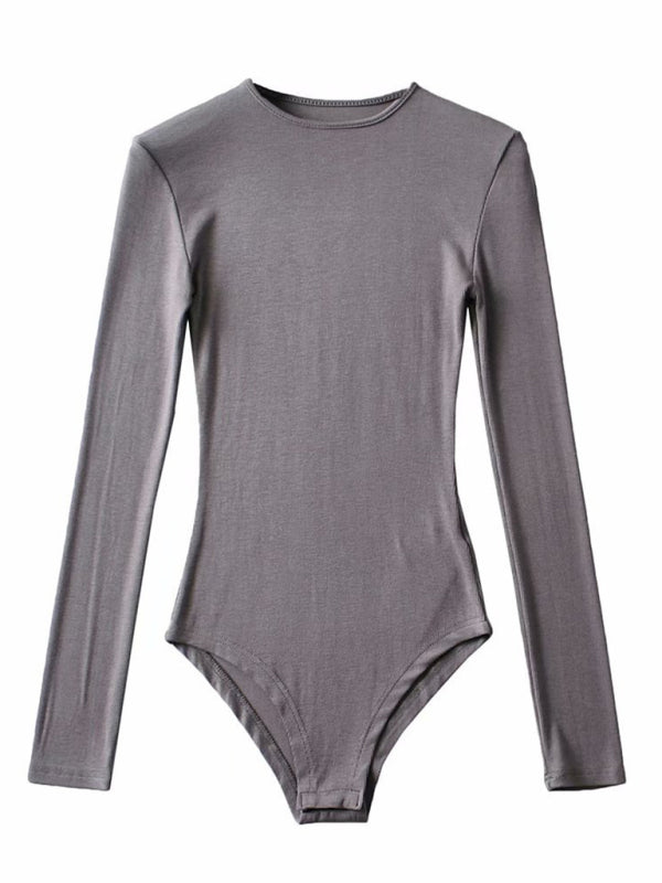Women's new long-sleeved small neckline stretch Slim long-sleeved bottoming jumpsuit