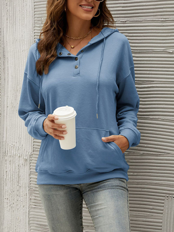 Women’s Solid Color Button Up Cozy Drawstring Hood