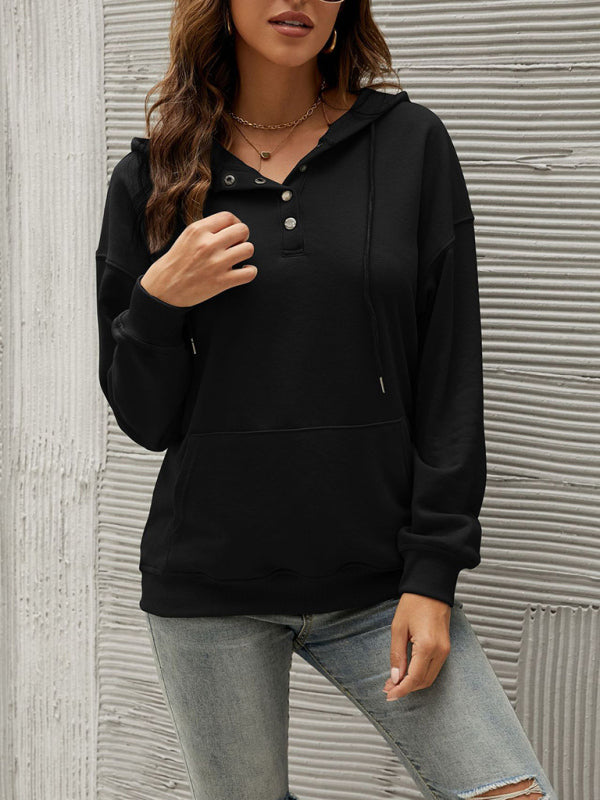 Women’s Solid Color Button Up Cozy Drawstring Hood
