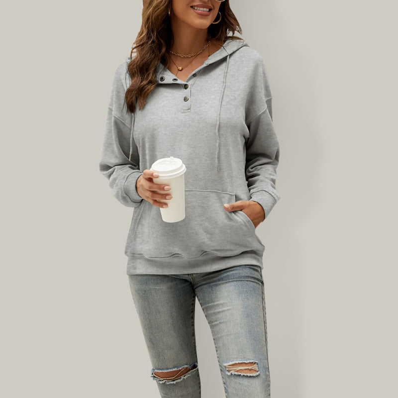 Women’s Solid Color Button Up Cozy Drawstring Hood