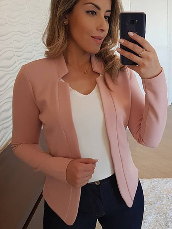 Women’s Solid Color Crop Slit Trim Long Sleeve Open Front Cardigan Jacket