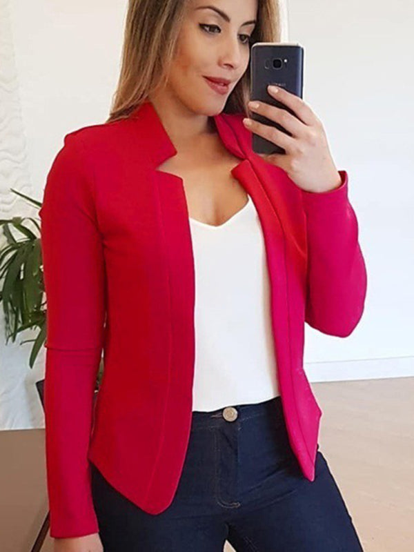 Women’s Solid Color Crop Slit Trim Long Sleeve Open Front Cardigan Jacket