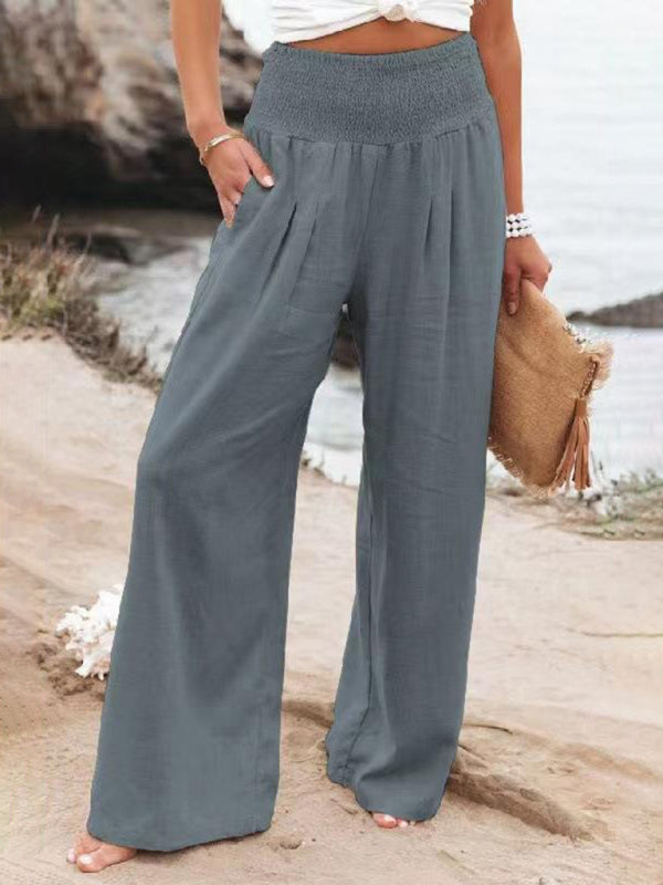 Casual wide-leg cotton and linen loose trousers