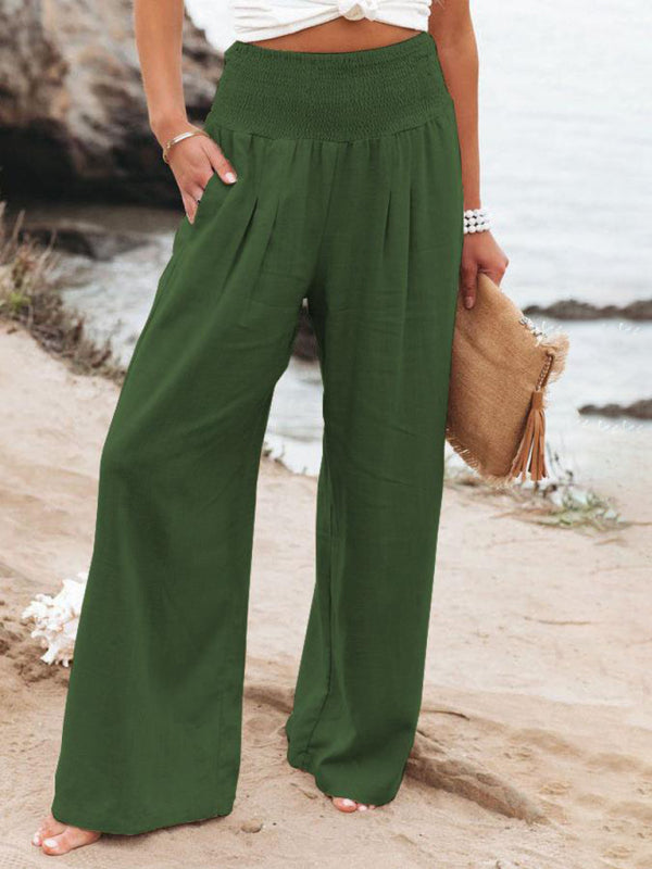 Casual wide-leg cotton and linen loose trousers