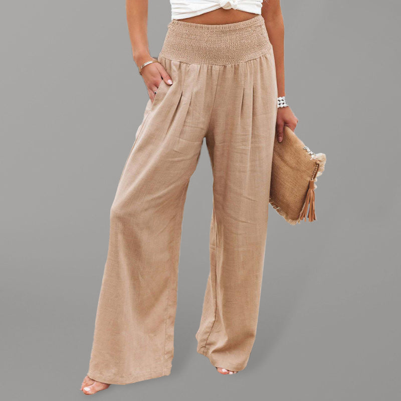 Casual wide-leg cotton and linen loose trousers