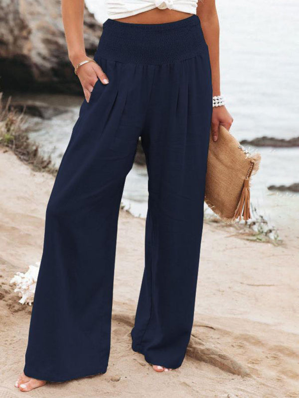 Casual wide-leg cotton and linen loose trousers