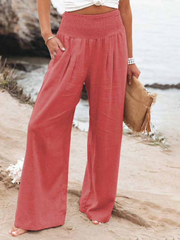 Casual wide-leg cotton and linen loose trousers