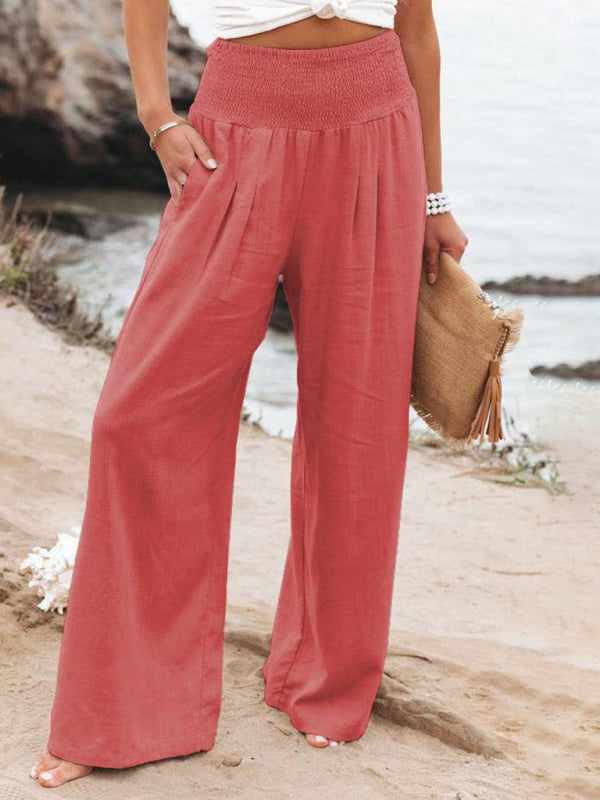 Casual wide-leg cotton and linen loose trousers