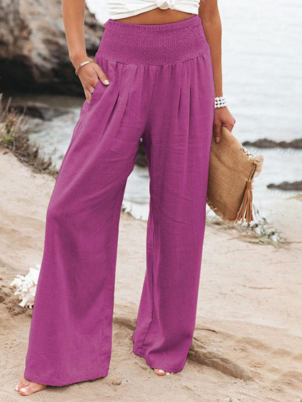 Casual wide-leg cotton and linen loose trousers