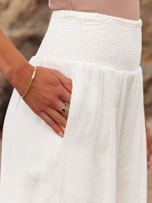 Casual wide-leg cotton and linen loose trousers