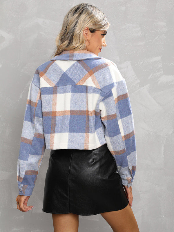 Women's Plaid Print Shirt Jacket