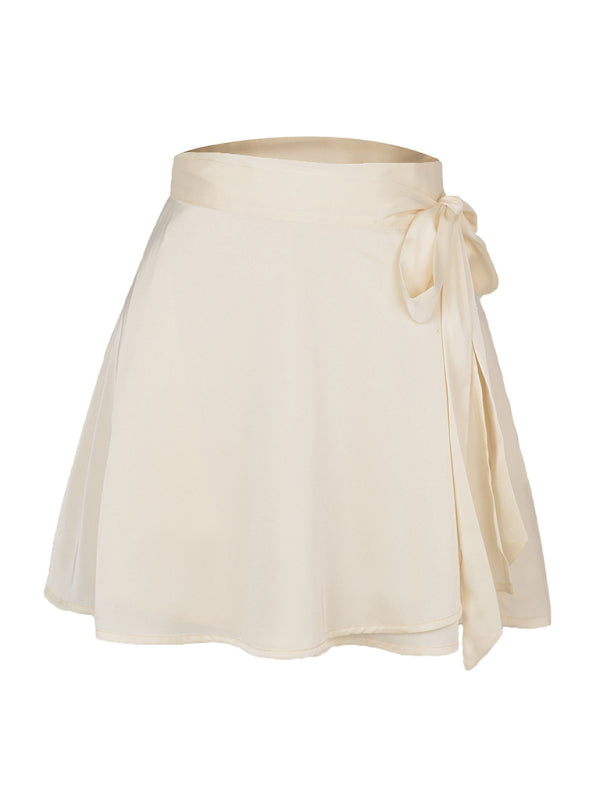 Women's Solid Color Satin Wrap Mini Skirt