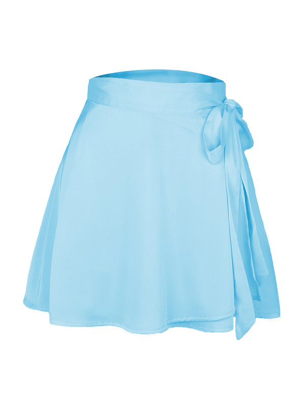 Women's Solid Color Satin Wrap Mini Skirt