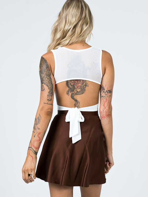 Women's Solid Color Satin Wrap Mini Skirt