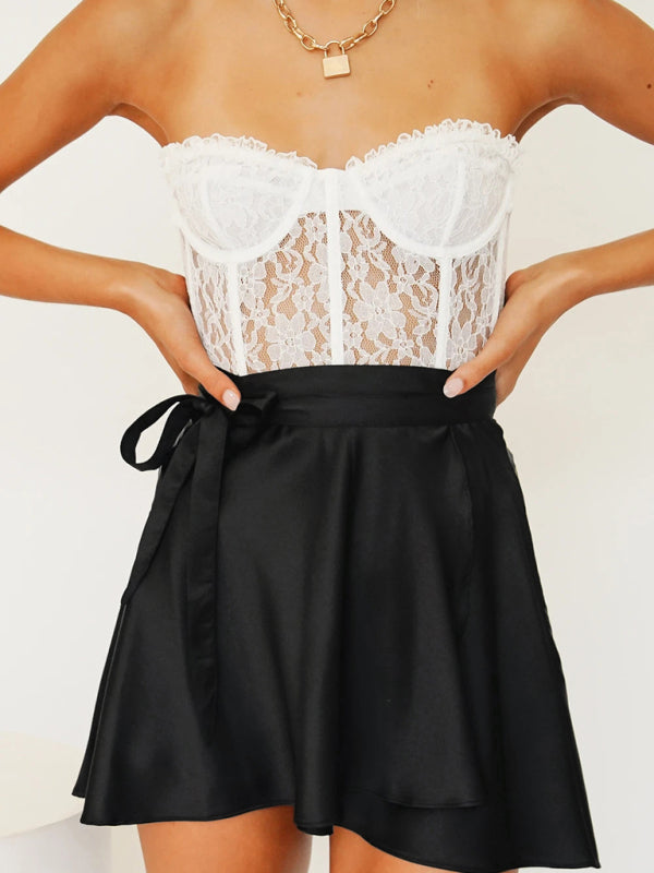 Women's Solid Color Satin Wrap Mini Skirt