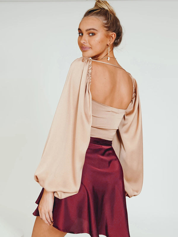 Women's Solid Color Satin Wrap Mini Skirt