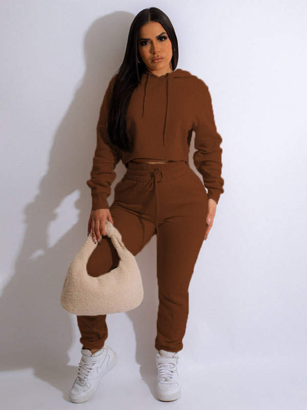 Women's Solid Color Power Blend Matching Sweatshirt And Sweatpants