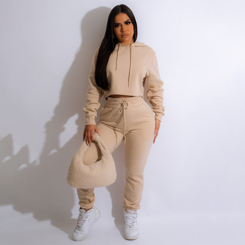 Women's Solid Color Power Blend Matching Sweatshirt And Sweatpants