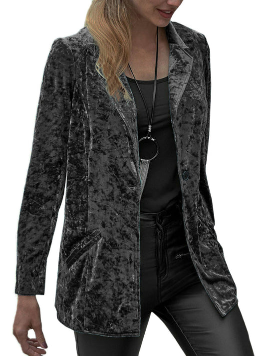 Women's Solid Color Crushed Velvet Blazer