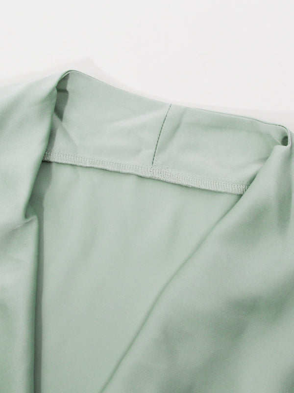 V crop top slit skirt suit satin nightclub sexy two-piece suit