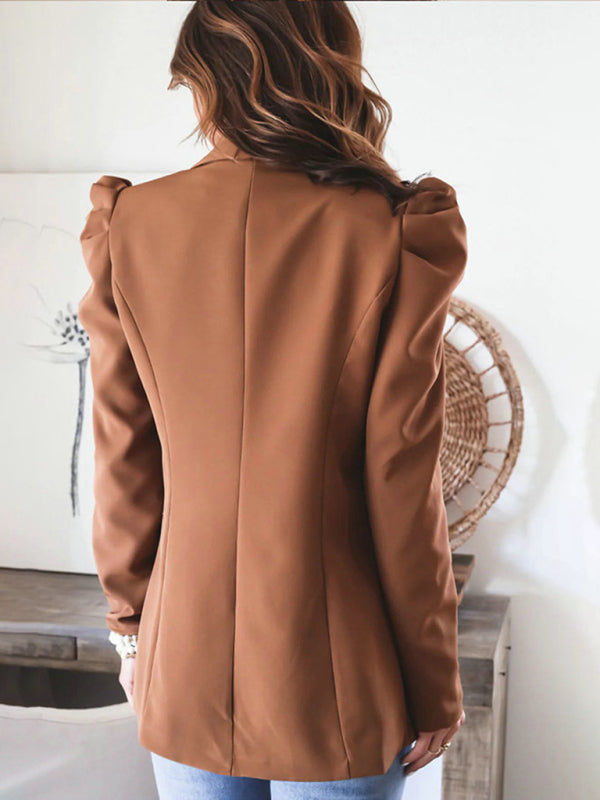 Women's casual commuting long-sleeved shoulder pad puff sleeve slim suit