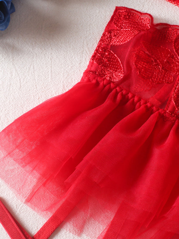 Small skirt embroidered bra garter belt three-piece sexy underwear