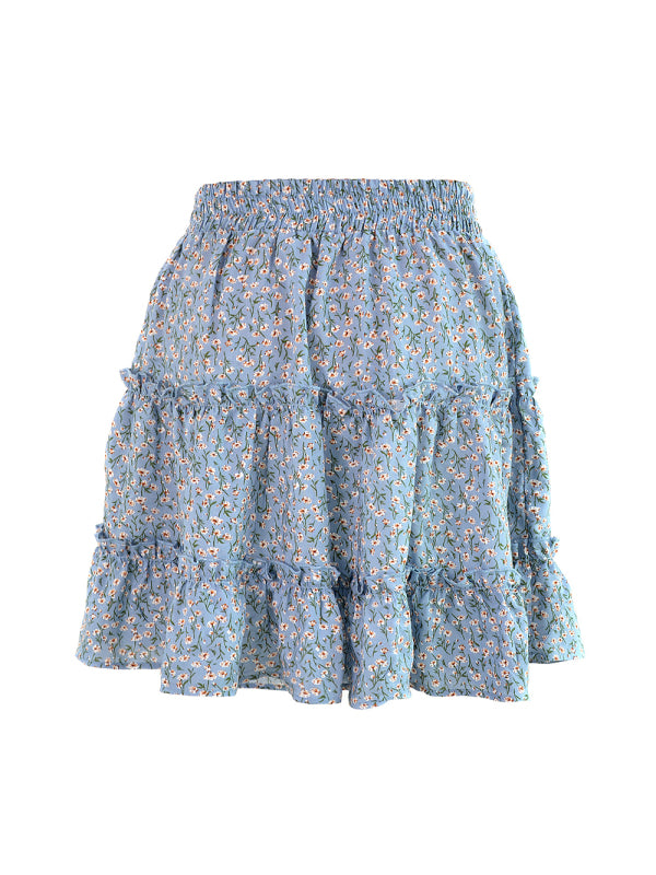 Women's Solid Color Tiered Ruffle Waist Tie Mini Skirt