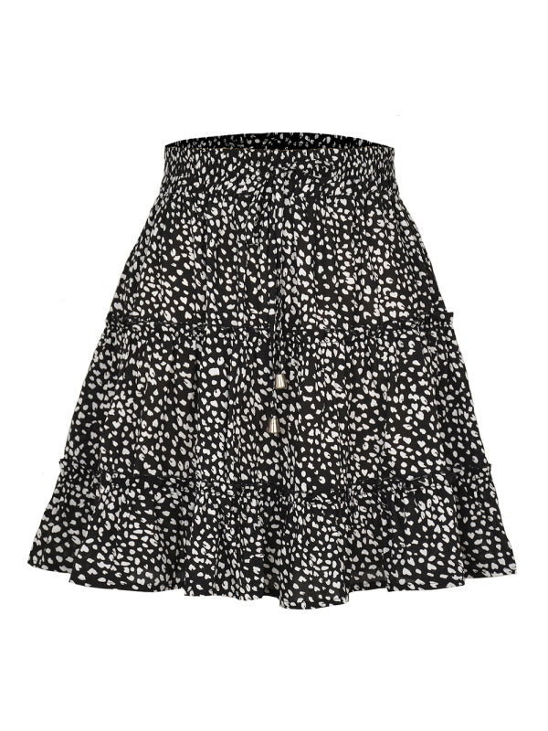 Women's Solid Color Tiered Ruffle Waist Tie Mini Skirt